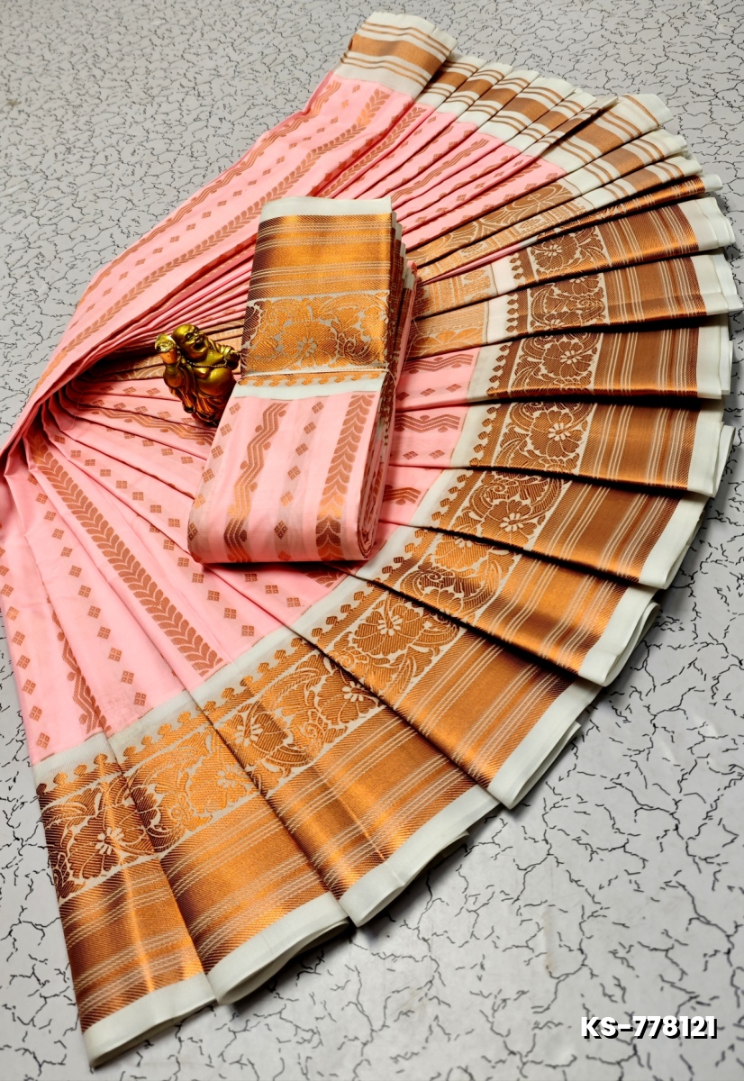 FANCY  All SELF SOFT SILK SAREES WITH KOTTANCHI BORDER - BABY PINK