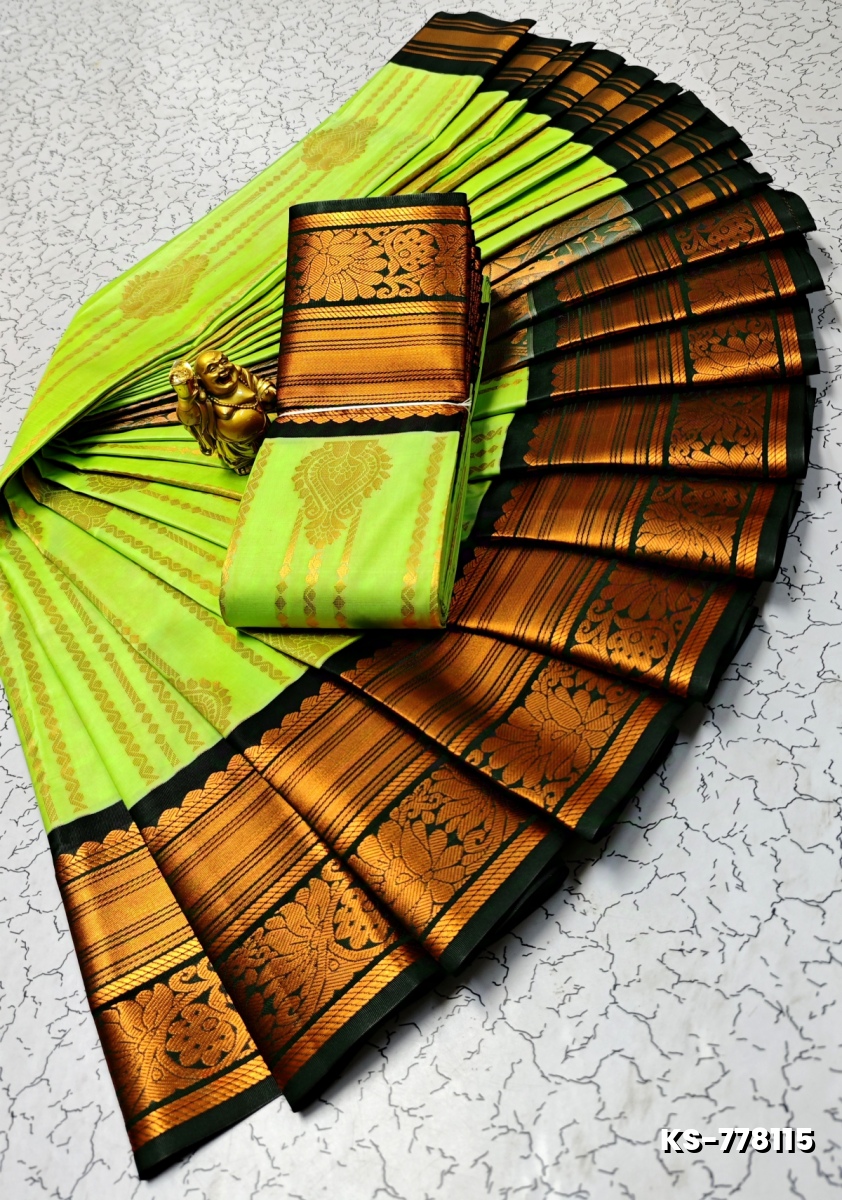 FANCY  All SELF SOFT SILK SAREES WITH KOTTANCHI BORDER - GREEN