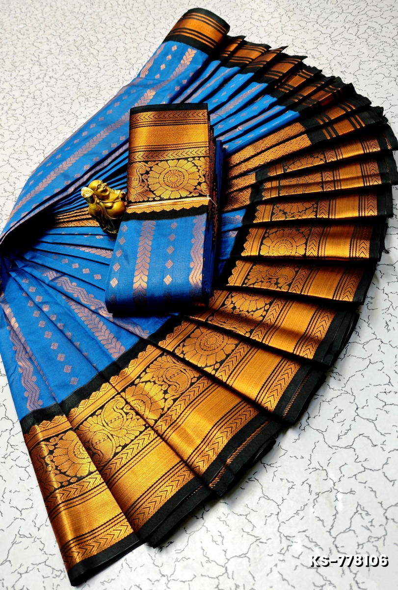 FANCY  All SELF SOFT SILK SAREES WITH KOTTANCHI BORDER - ROYAL BLUE