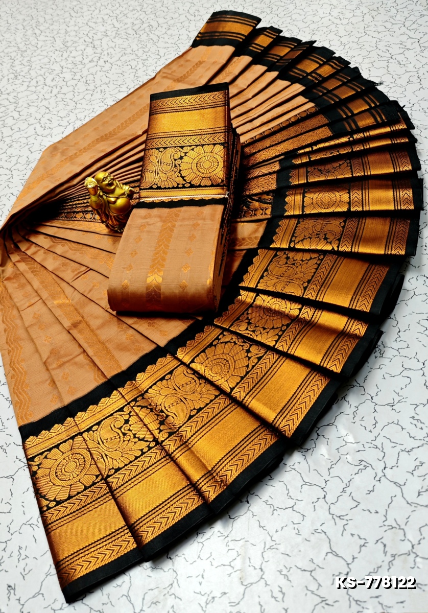 FANCY  All SELF SOFT SILK SAREES WITH KOTTANCHI BORDER - COFEE BROWN