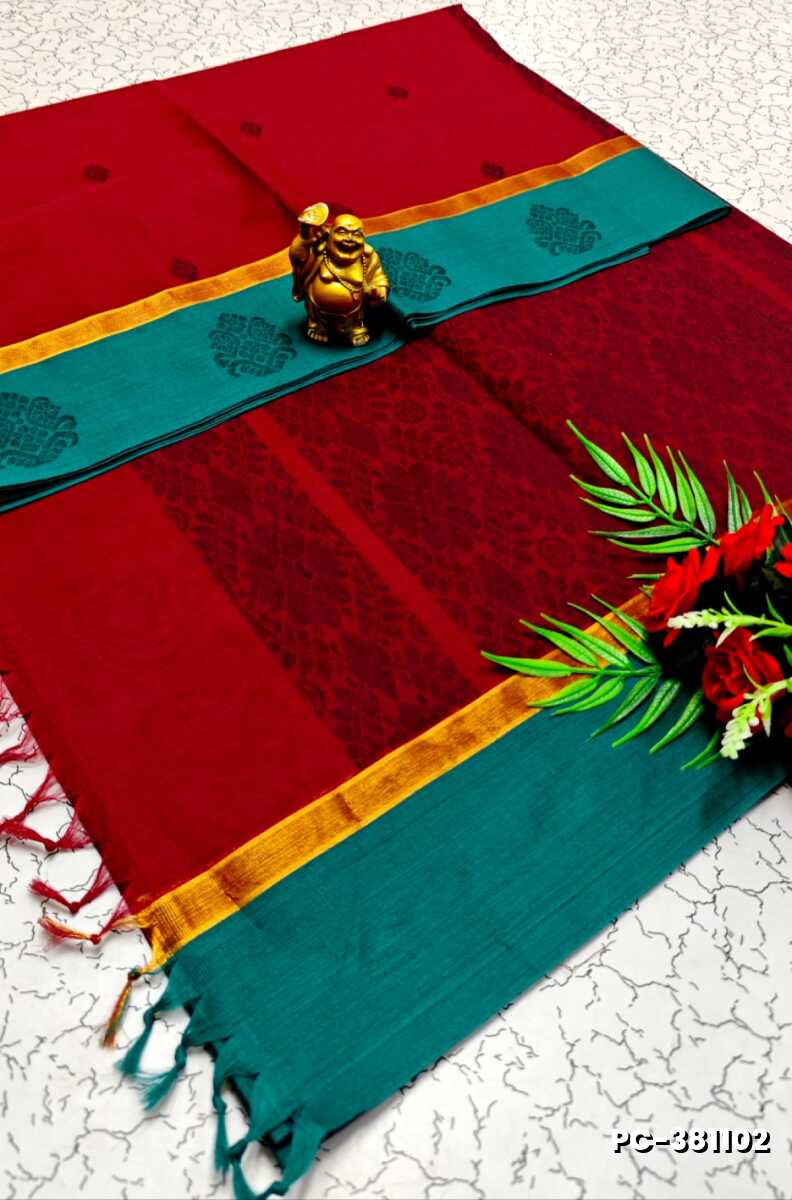 PURE COTTON HAND WORK BUTTAS SAREES SUMMER SPECIAL COLLECTION - MERUN