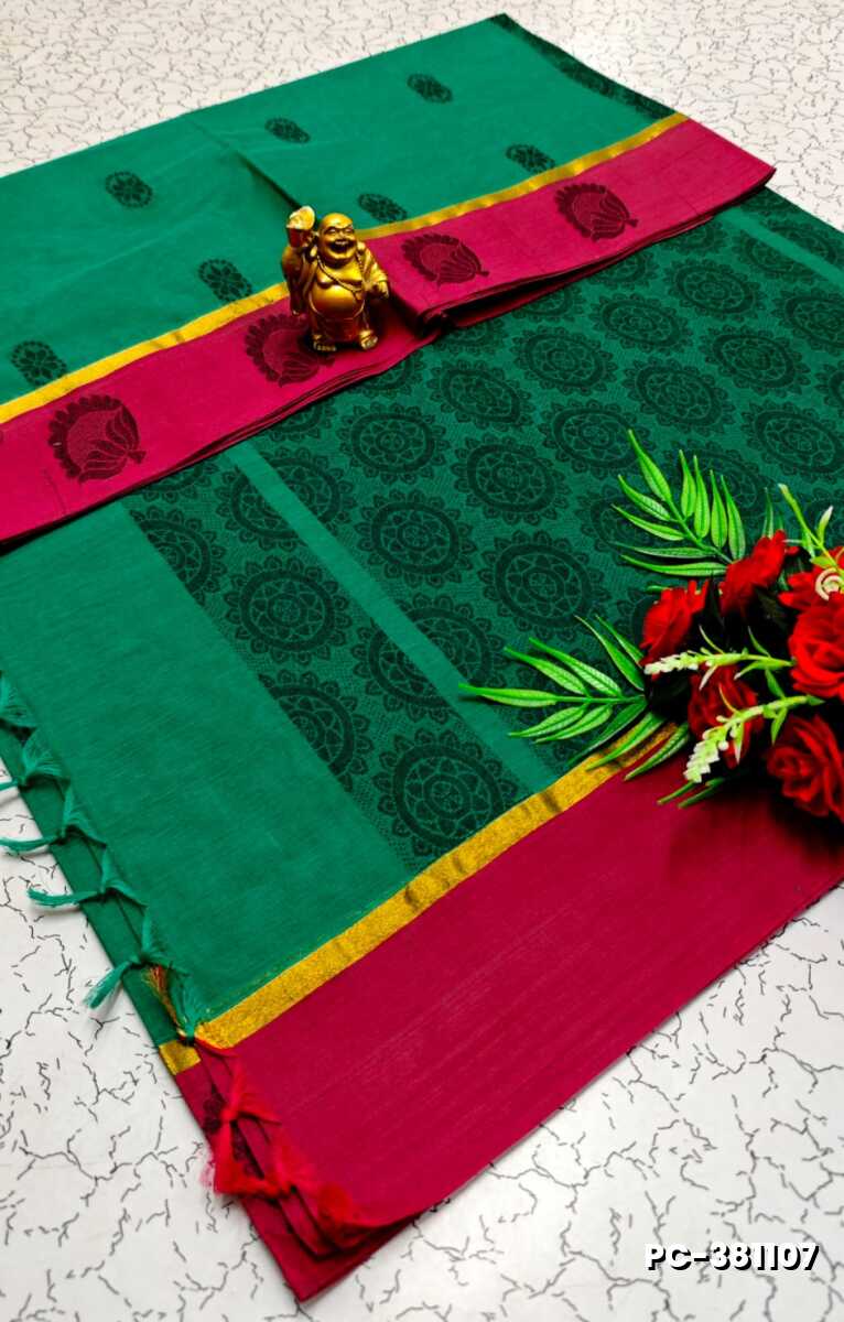 PURE COTTON HAND WORK BUTTAS SAREES SUMMER SPECIAL COLLECTION - TEAL COLOUR