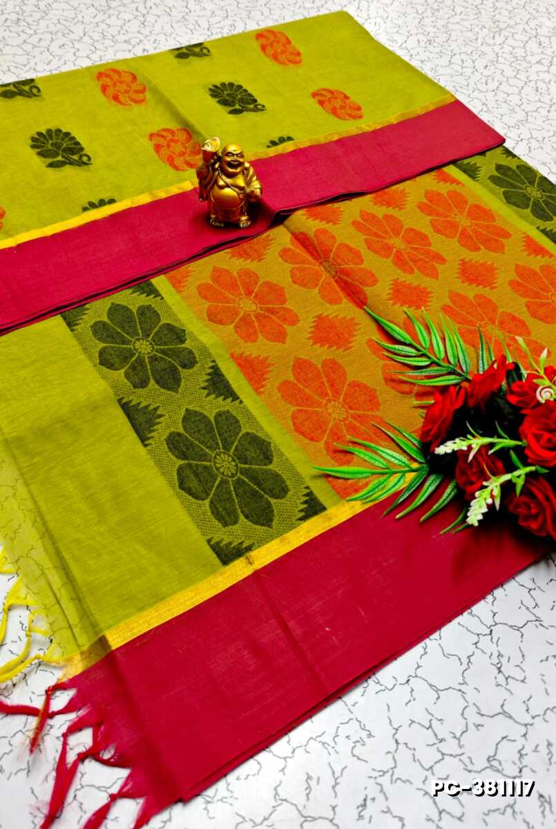 PURE COTTON HAND WORK BUTTAS SAREES SUMMER SPECIAL COLLECTION - OLIVE GREEN