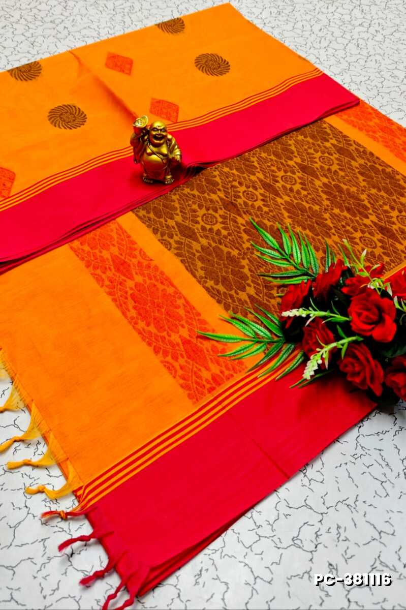 PURE COTTON HAND WORK BUTTAS SAREES SUMMER SPECIAL COLLECTION - ORANGE