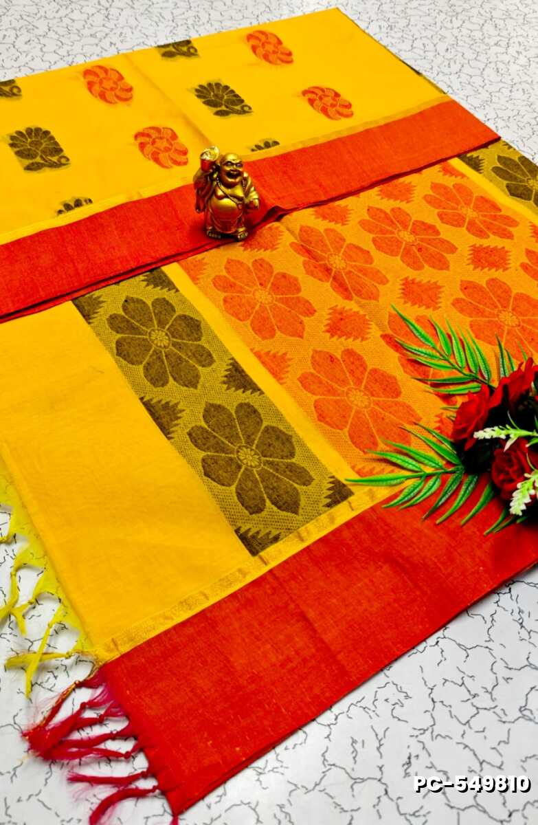 PURE COTTON HAND WORK BUTTAS SAREES SUMMER SPECIAL COLLECTION - YELLOW (1)