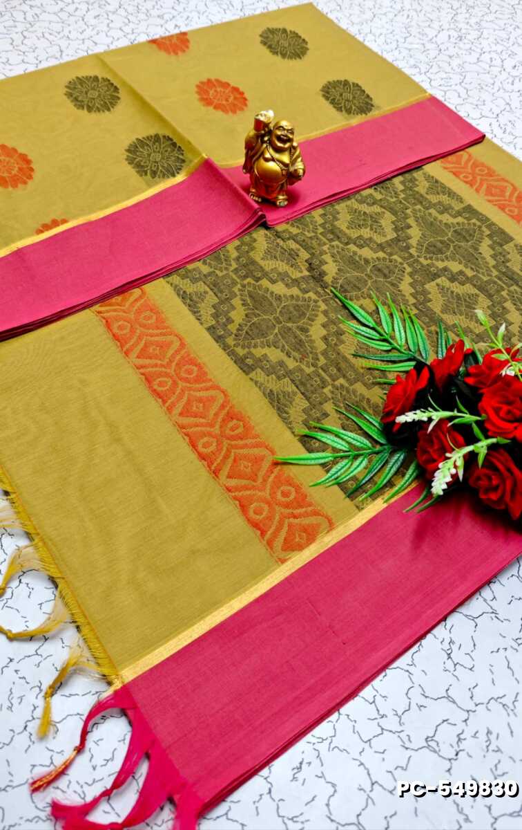PURE COTTON HAND WORK BUTTAS SAREES SUMMER SPECIAL COLLECTION - PESTA GREEN
