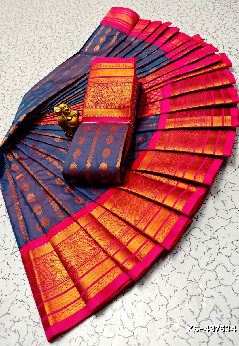 FANCY  All SELF SOFT SILK SAREES WITH KOTTANCHI SOFT SILK - PEACOCK BLUE