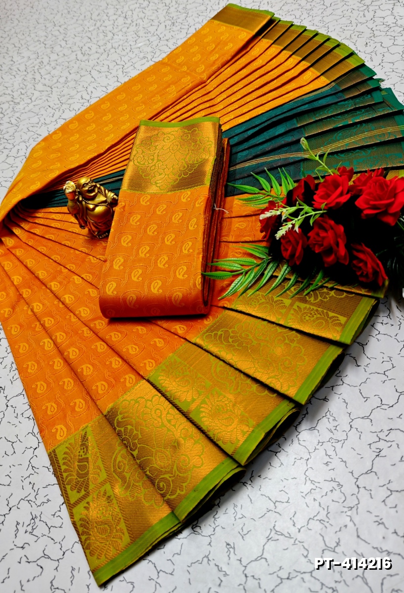 SOFT SILK FANCY BEST QUALITY POONTAMIL SOFT SILK SAREES - ORANGE