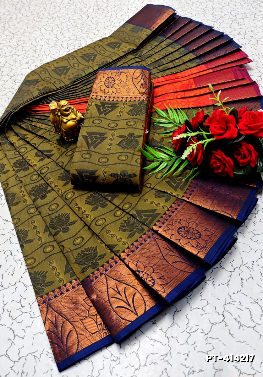 SOFT SILK FANCY BEST QUALITY POONTAMIL SOFT SILK SAREES - OLIVE GREEN