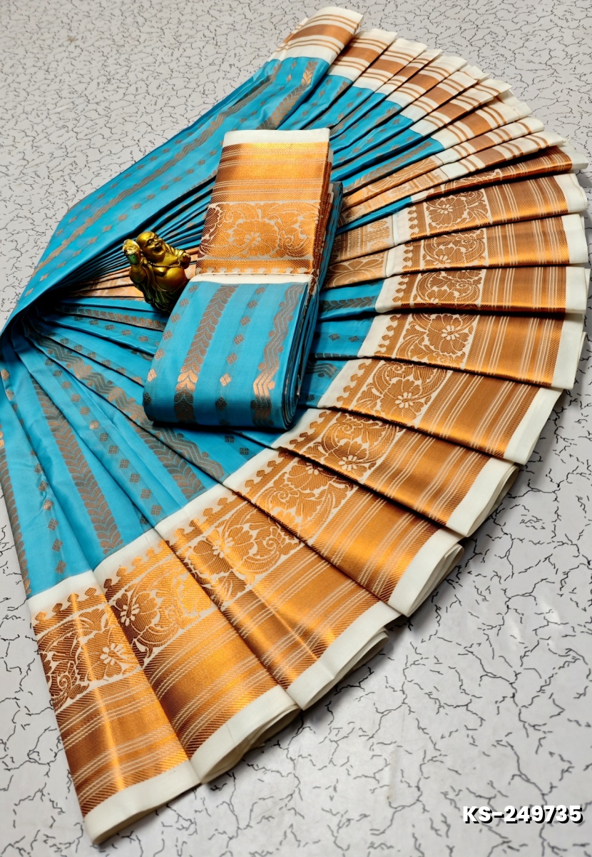 FANCY  All SELF SOFT SILK SAREES WITH KOTTANCHI SAREE - DARK SKY BLUE
