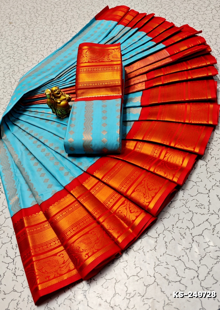 FANCY  All SELF SOFT SILK SAREES WITH KOTTANCHI SAREE - BULE
