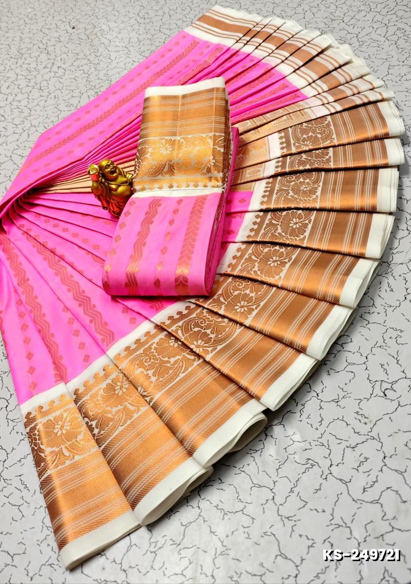 FANCY  All SELF SOFT SILK SAREES WITH KOTTANCHI SAREE - BABY PINK