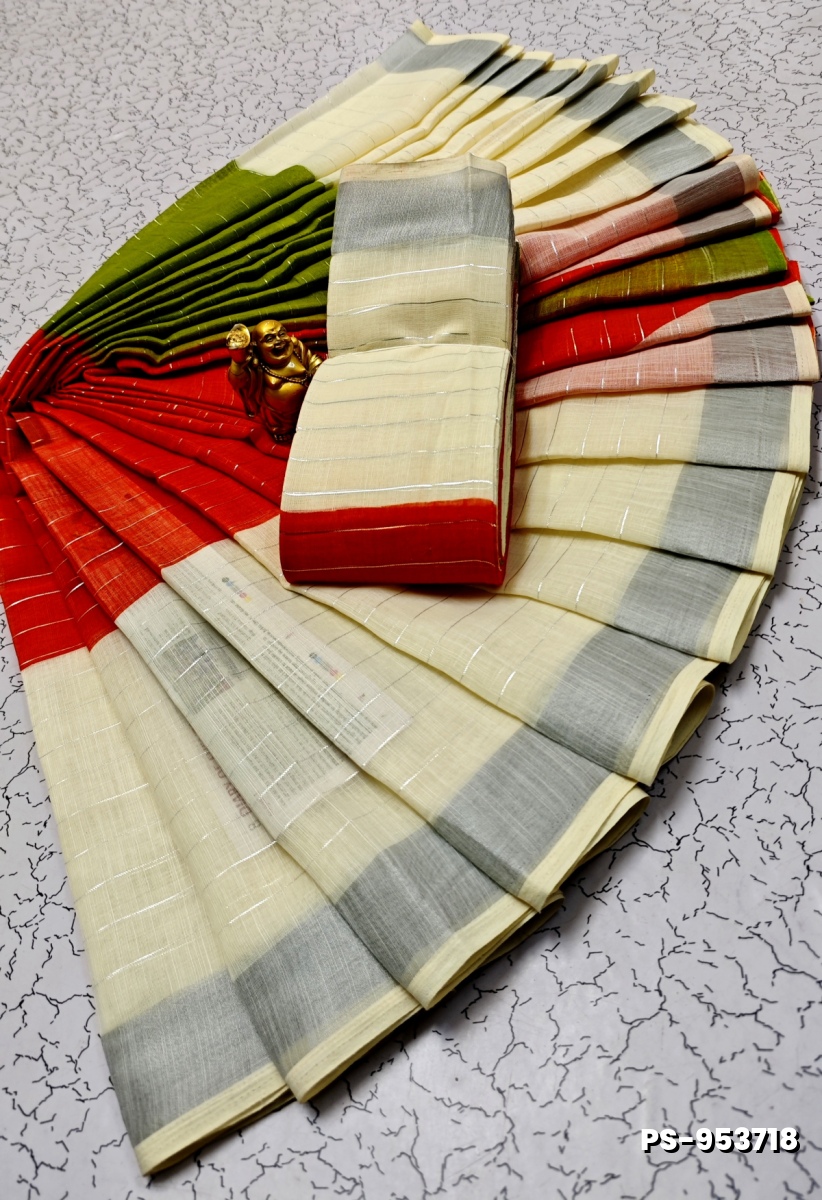 PUSHPA 2 LINEN COTTON SAREES - PEACH