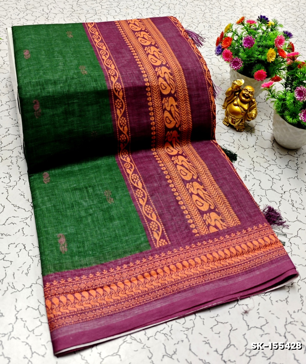 DIGITAL PRINTING KALIYANI LINEN COTTON SAREES - BULE