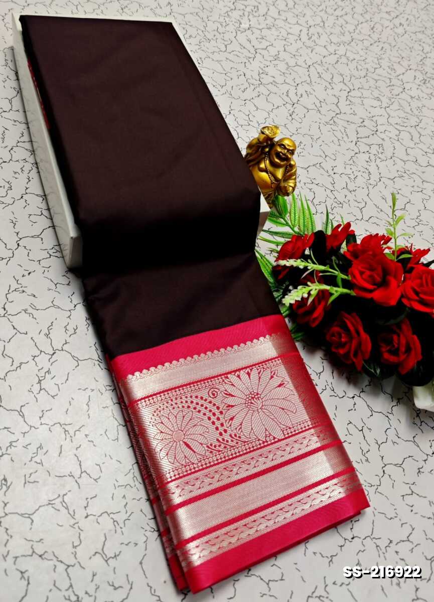 FANCY PLAIN  SOFT SILK SAREES - COFEE BROWN