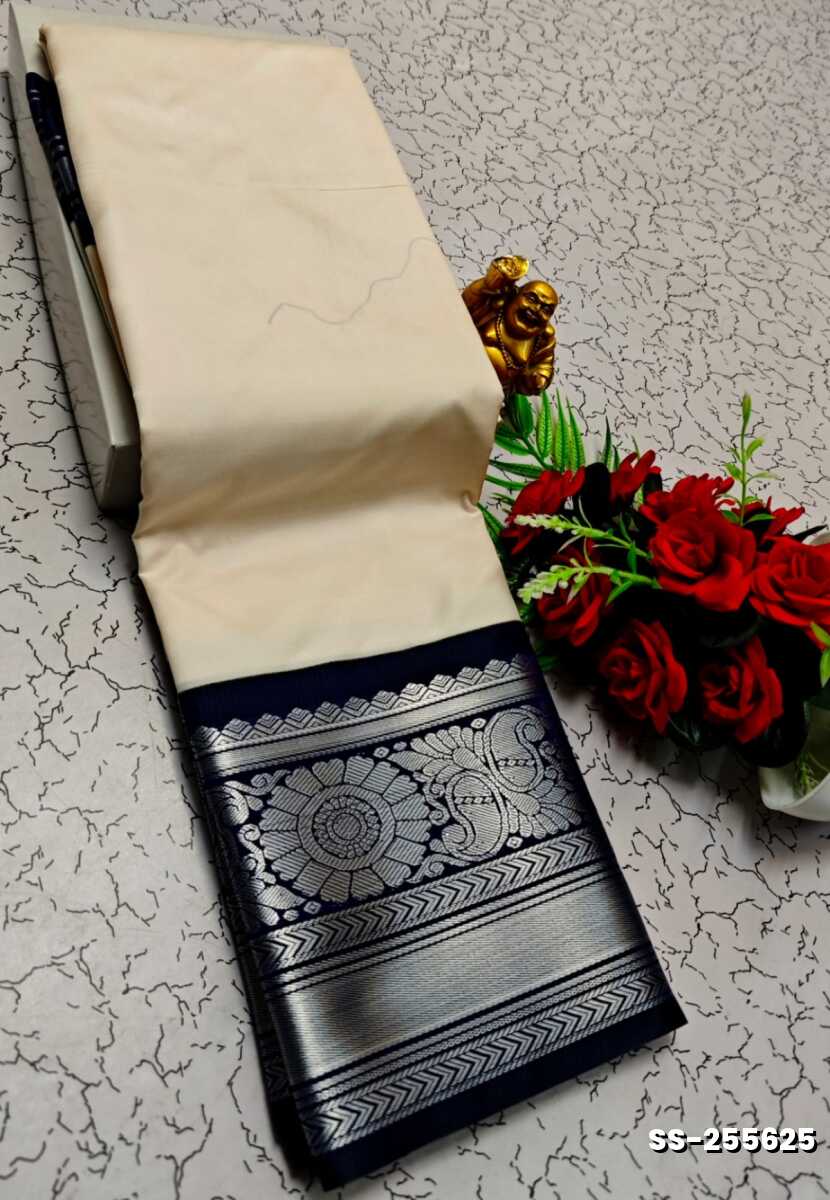 FANCY PLAIN  SOFT SILK SAREES - WHITE (1)