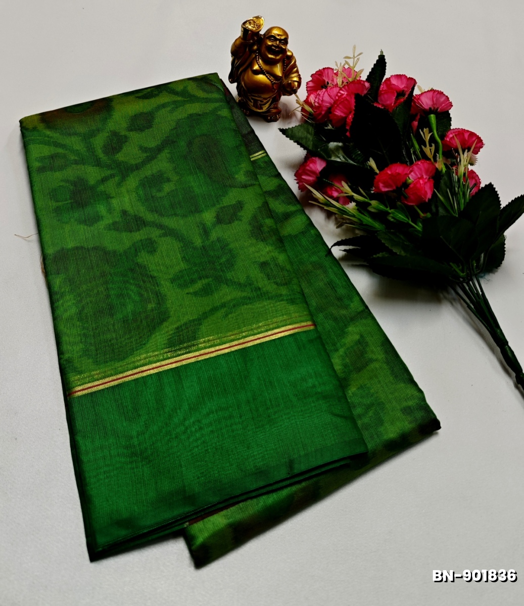 FANCY BANARASI POCHAMPALLY COTTON SAREES - BOTTLE GREEN