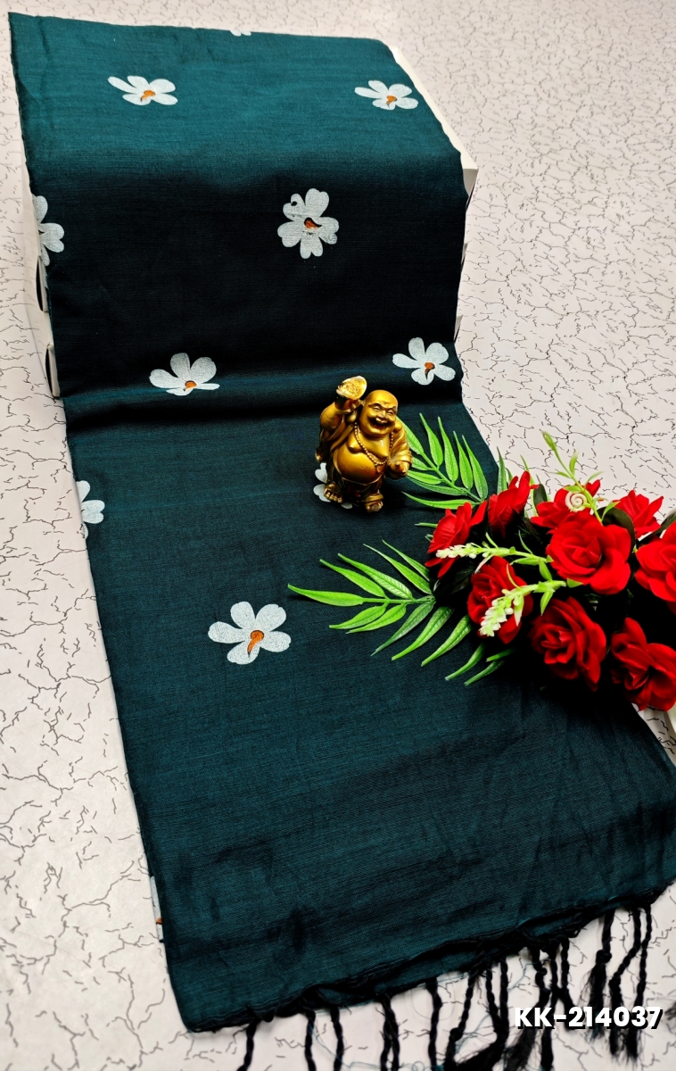 Handloom Khadi Cotton Saree With Hand Painted  Work - LIGHT BLUE