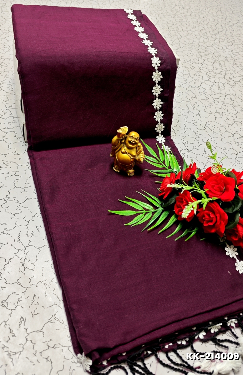 Handloom Khadi Cotton Saree With Hand Painted  Work - PURPLE COLOUR