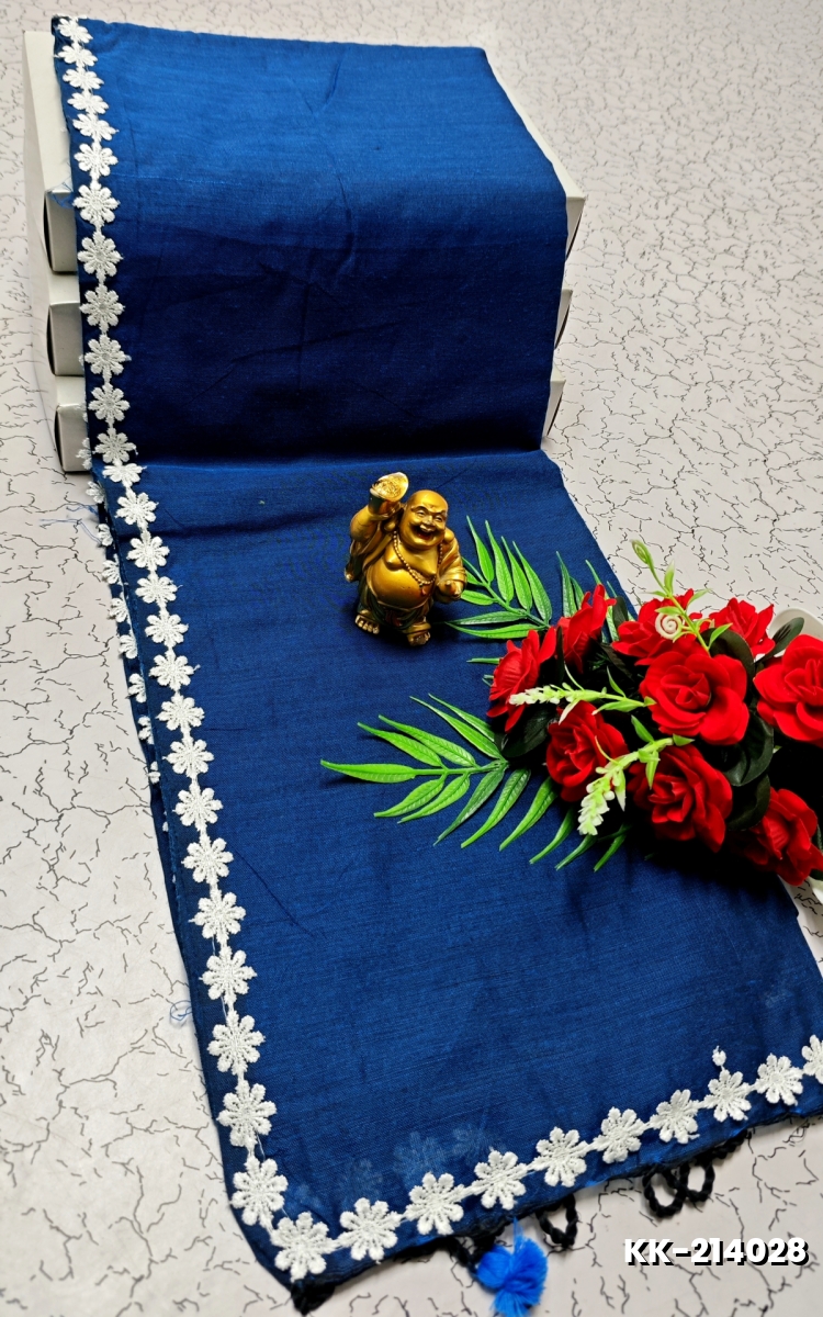 Handloom Khadi Cotton Saree With Hand Painted  Work - BULE