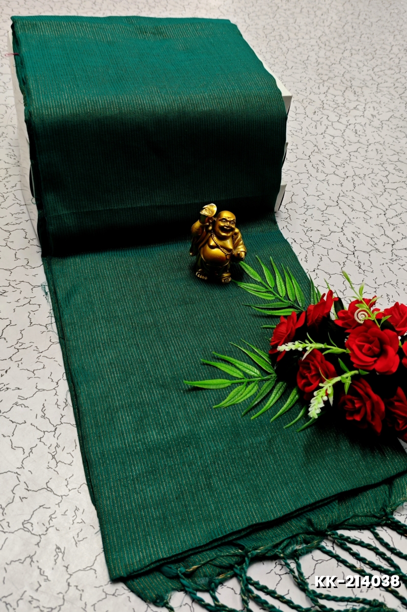 Handloom Khadi Cotton Saree With Hand Painted  Work - DARK GREEN