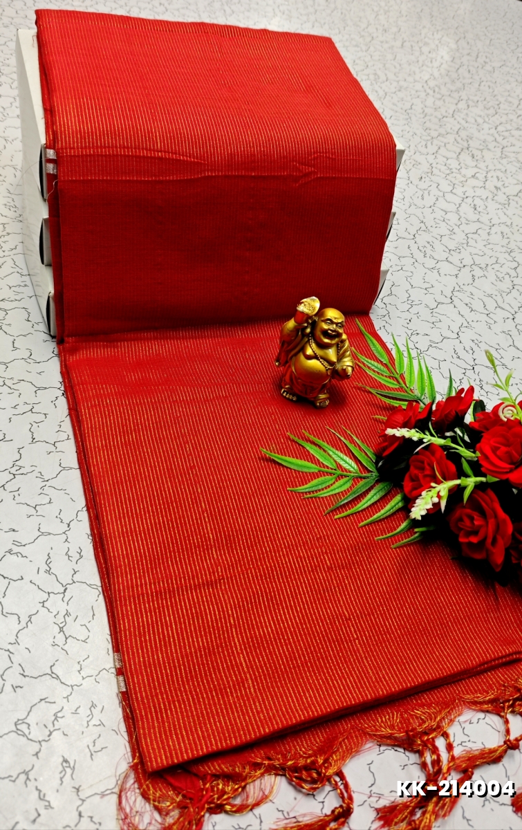 Handloom Khadi Cotton Saree With Hand Painted  Work - RED