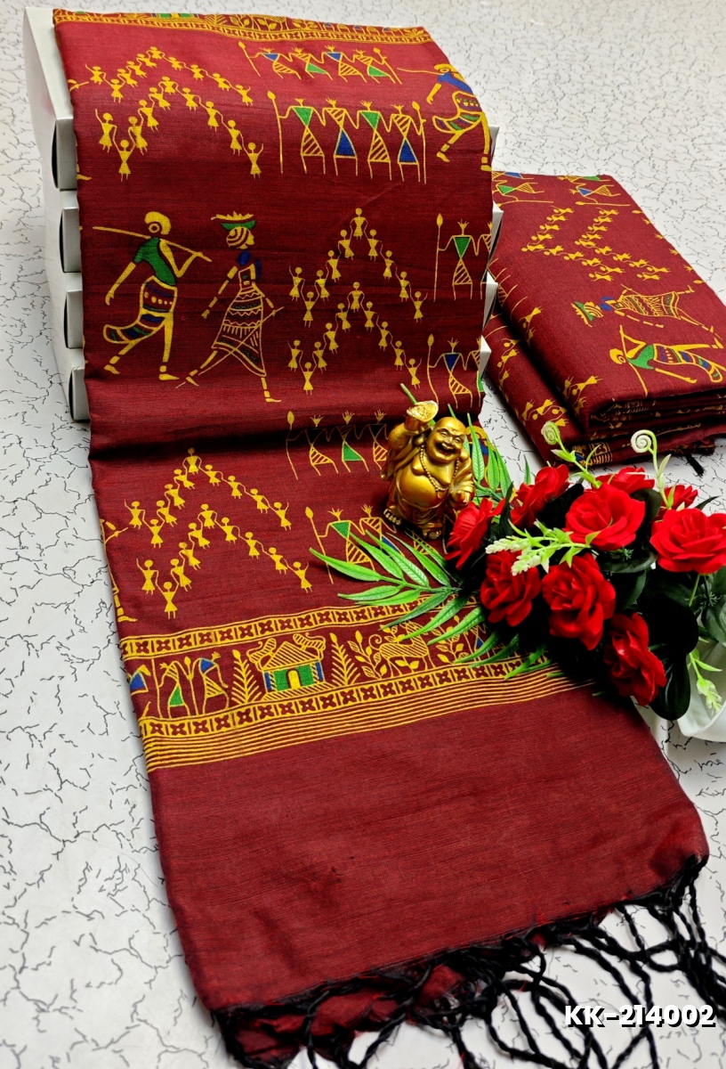 Handloom Khadi Cotton Saree With Hand Painted  Work - MERUN