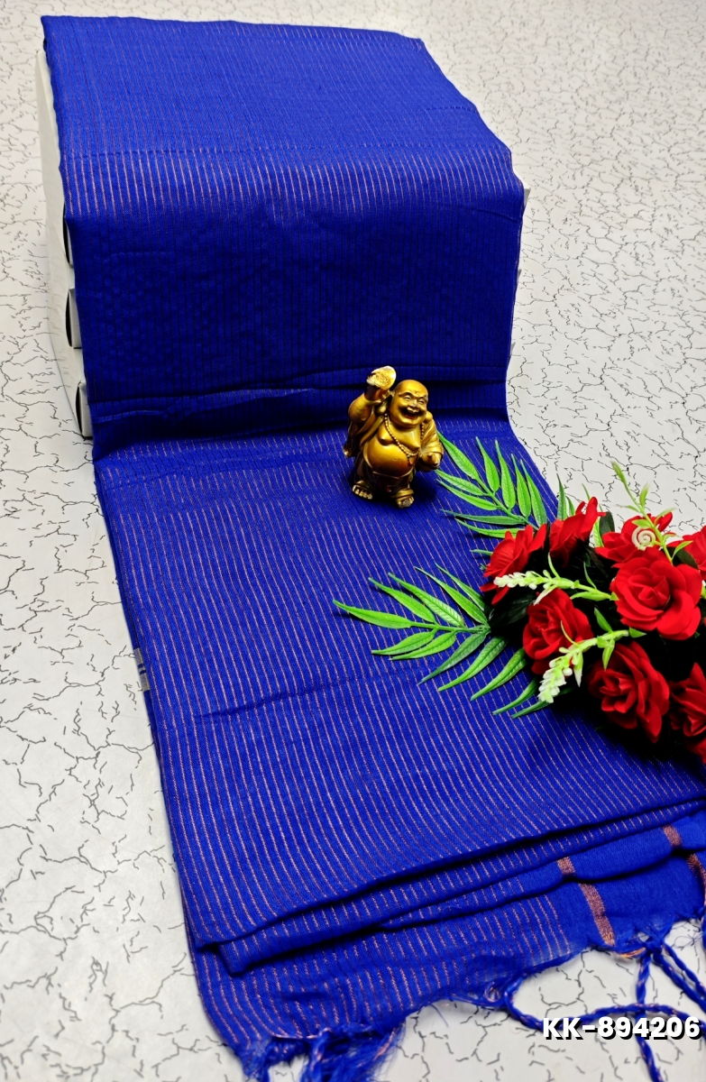 Handloom Khadi Cotton Saree With Hand Painted Work - ROYAL BLUE