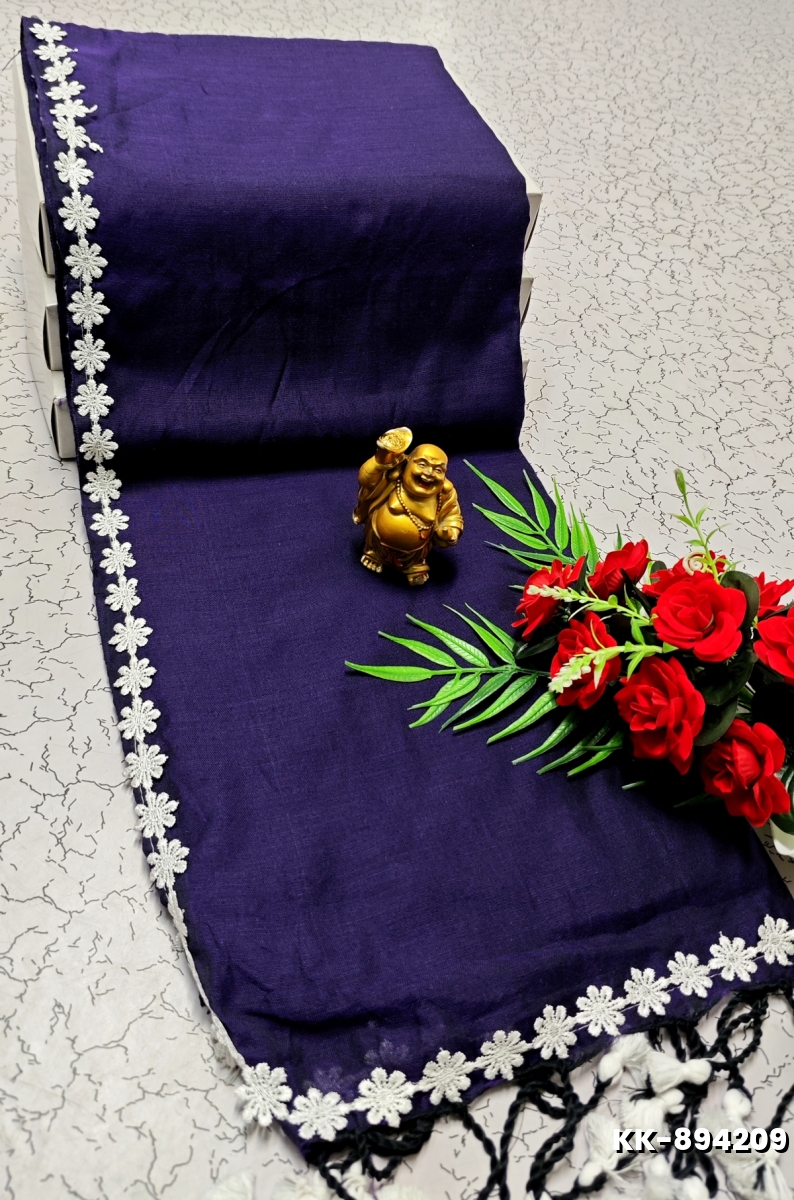 Handloom Khadi Cotton Saree With Hand Painted Work - PURPLE COLOUR