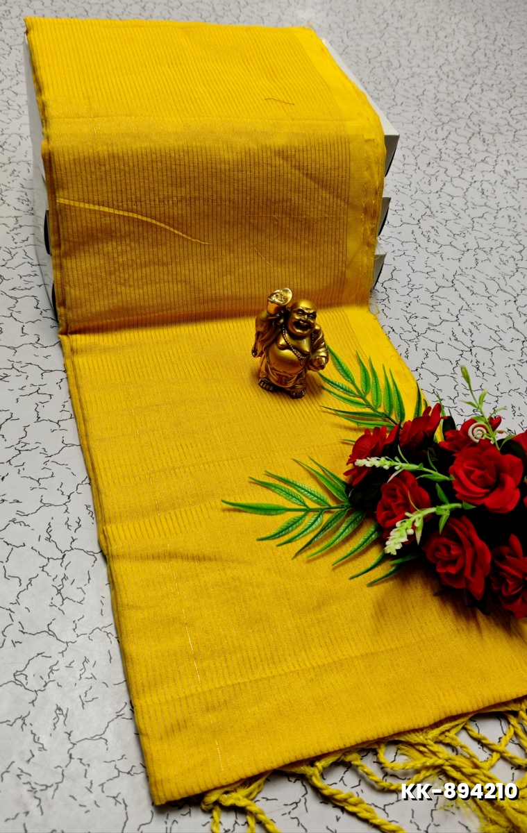Handloom Khadi Cotton Saree With Hand Painted Work - YELLOW