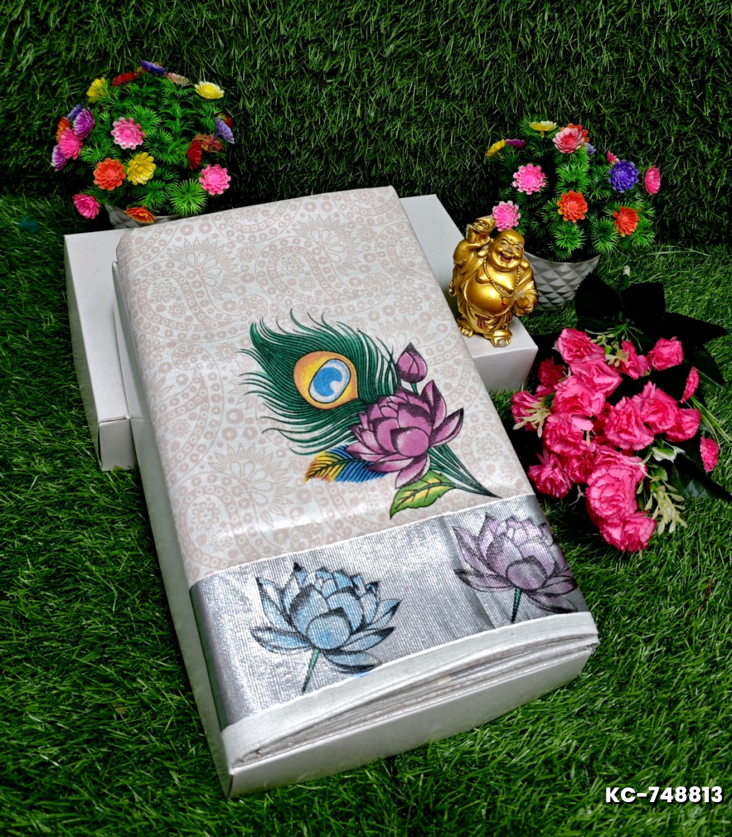 TRENDING KERALA SPECIAL FULL WORK EMBOSSED DIGITAL PRINTING TISSUE SAREE COLLECTIONS - SILVAR (2)