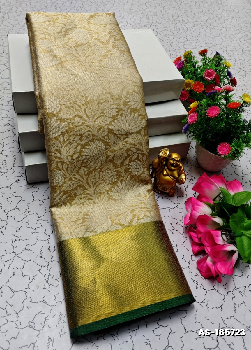 NITA AMBANI INSPIRED BANARASI TISSUE SILK SAREE - LIGHT SANDLE (1)
