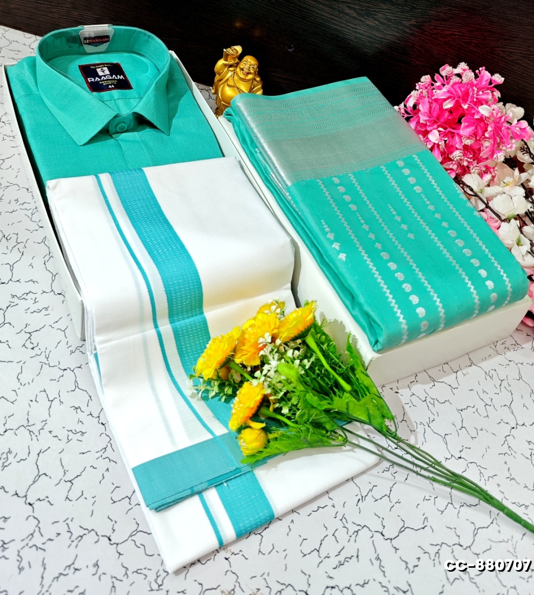 COUPLE COMBO MATCHING AND  MATCHING TRADITIONAL SET - TEAL COLOUR
