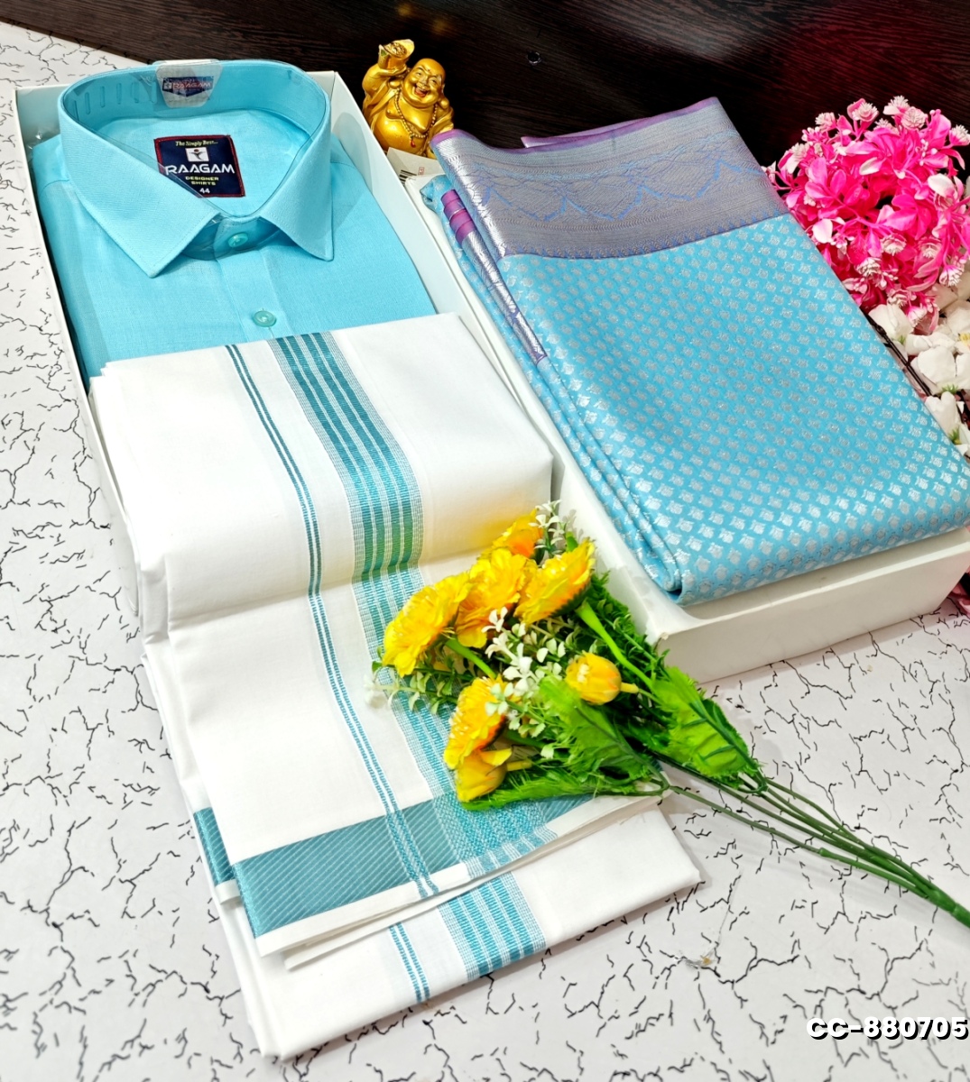 COUPLE COMBO MATCHING AND  MATCHING TRADITIONAL SET - SKY BLUE