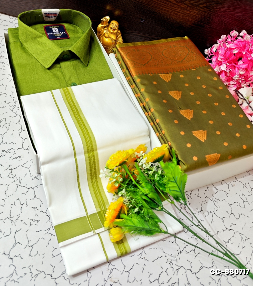 COUPLE COMBO MATCHING AND  MATCHING TRADITIONAL SET - OLIVE GREEN
