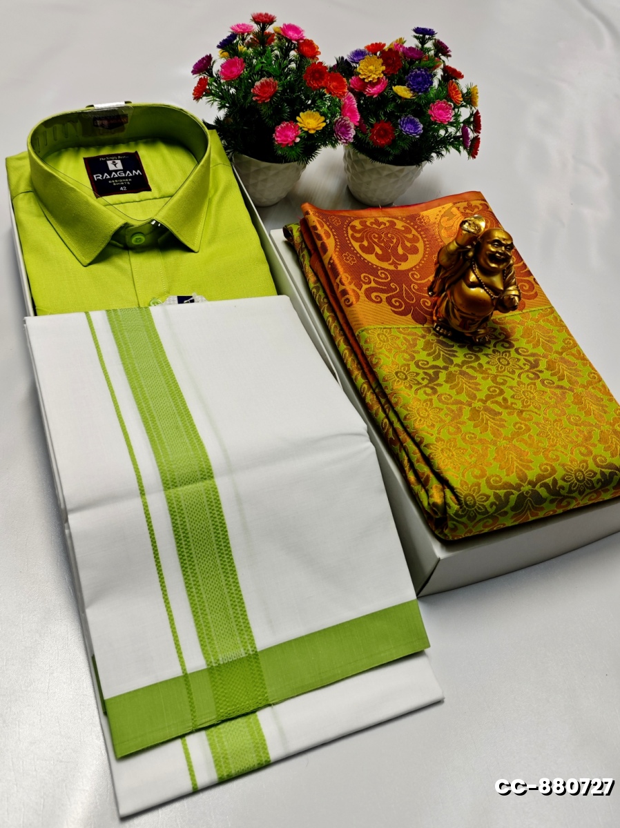 COUPLE COMBO MATCHING AND  MATCHING TRADITIONAL SET - MEHENDHI GREEN