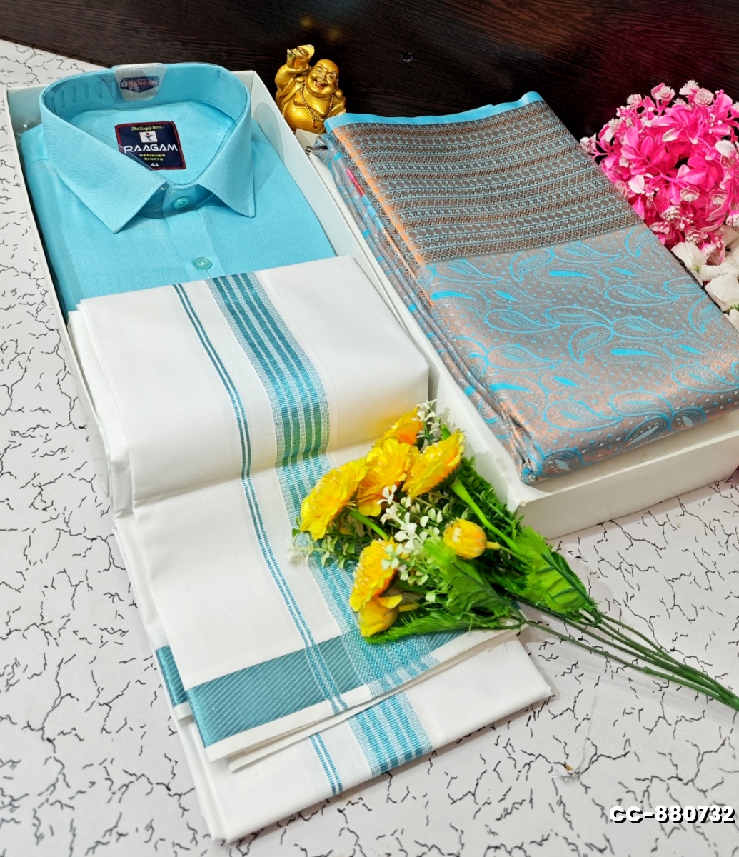 COUPLE COMBO MATCHING AND  MATCHING TRADITIONAL SET - LIGHT SKY BLUE