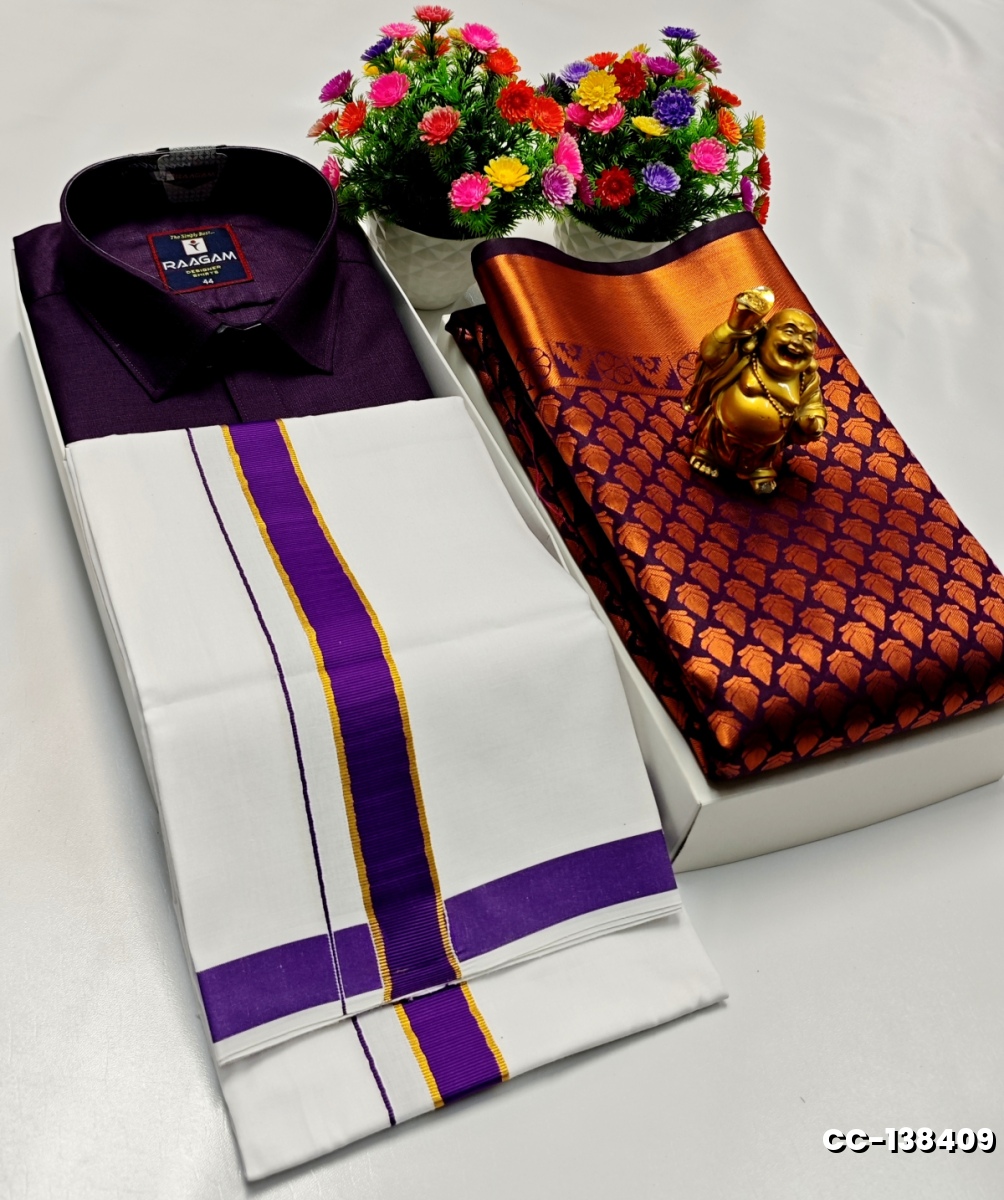 COUPLE COMBO MATCHING AND MATCHING TRADITIONAL SET - PURPLE COLOUR