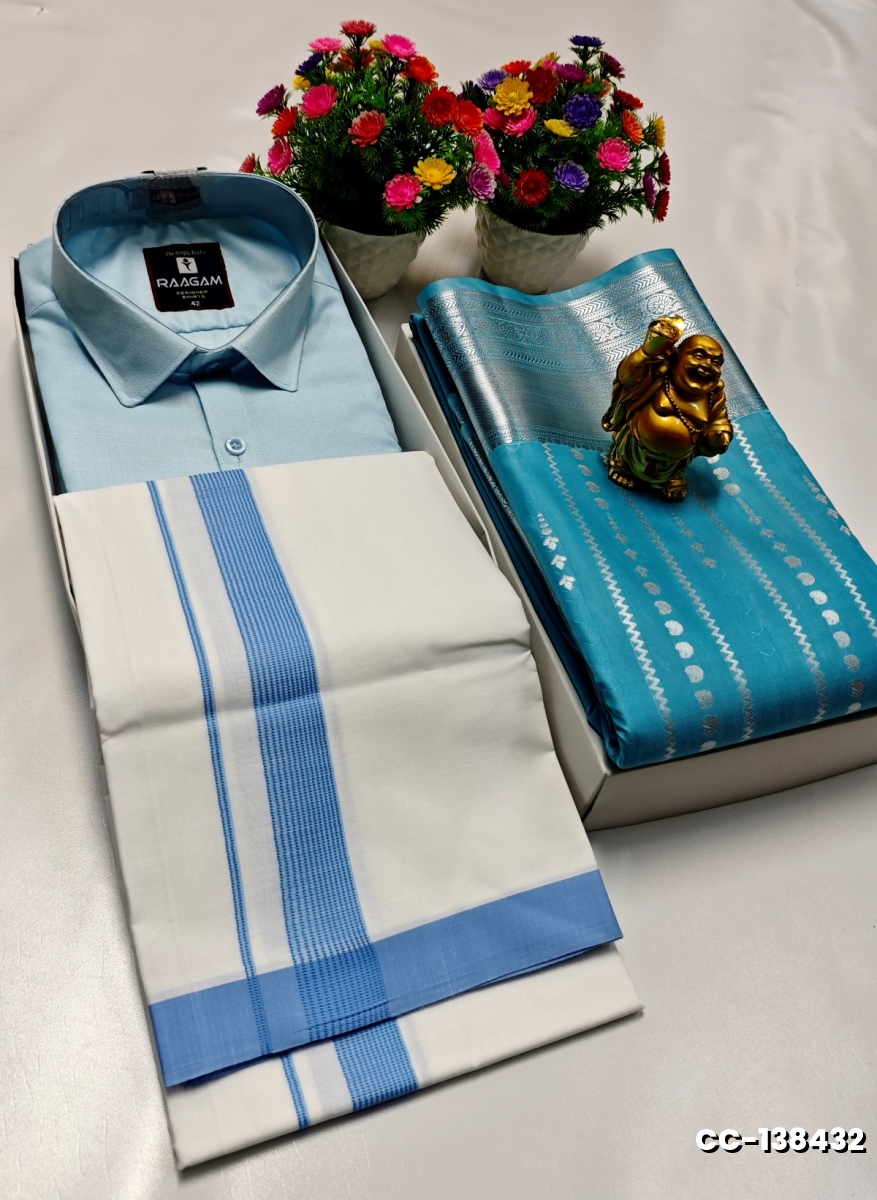 COUPLE COMBO MATCHING AND MATCHING TRADITIONAL SET - LIGHT SKY BLUE