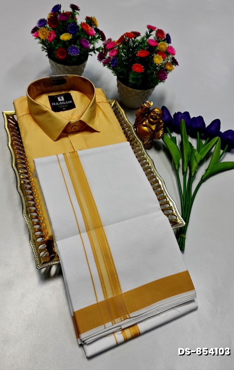 TRADITIONAL MEN  DHOTI SHIRT  TRENDING COLLECTION - GOLD