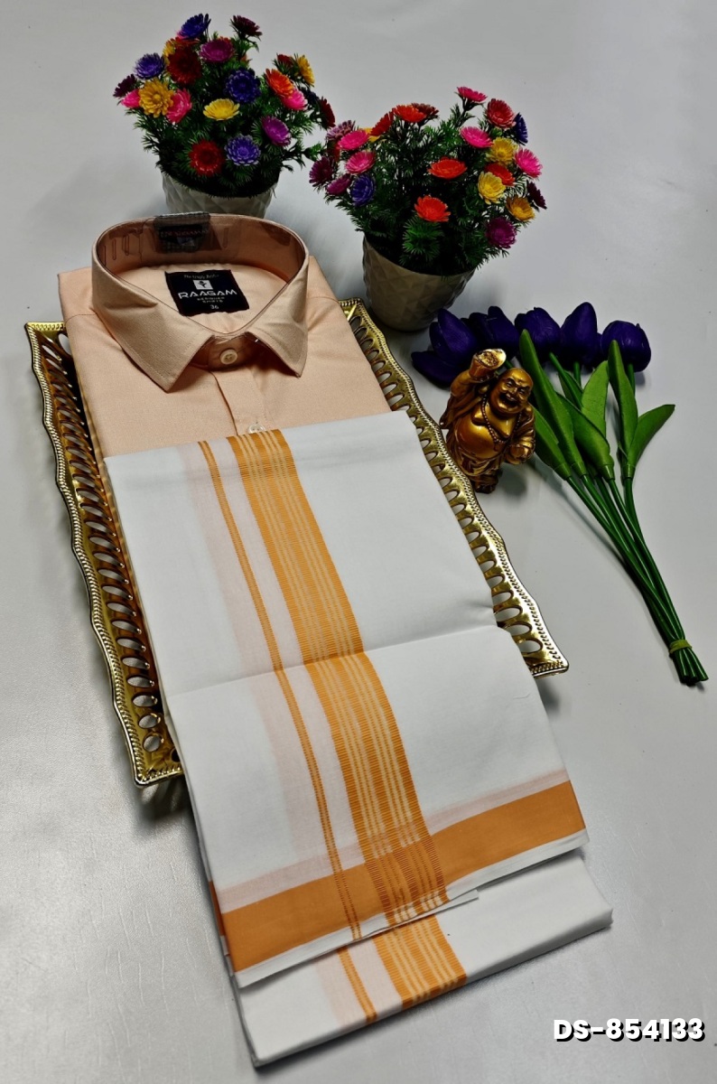 TRADITIONAL MEN  DHOTI SHIRT  TRENDING COLLECTION - CREAM
