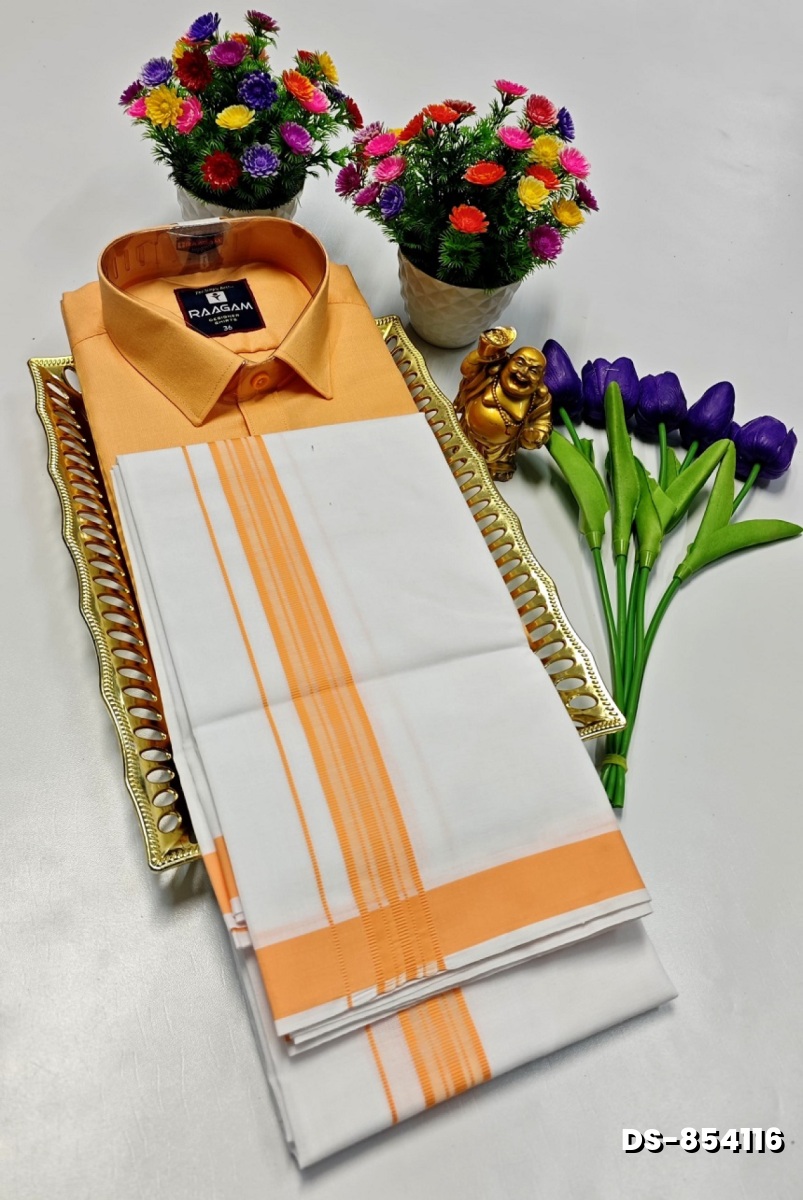 TRADITIONAL MEN  DHOTI SHIRT  TRENDING COLLECTION - ORANGE