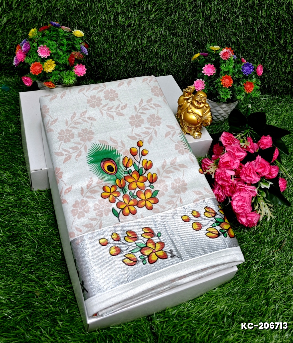 TRENDING KERALA SPECIAL FULL WORK EMBOSSED DIGITAL PRINTING TISSUE SAREE COLLECTIONS - SILVAR (5)
