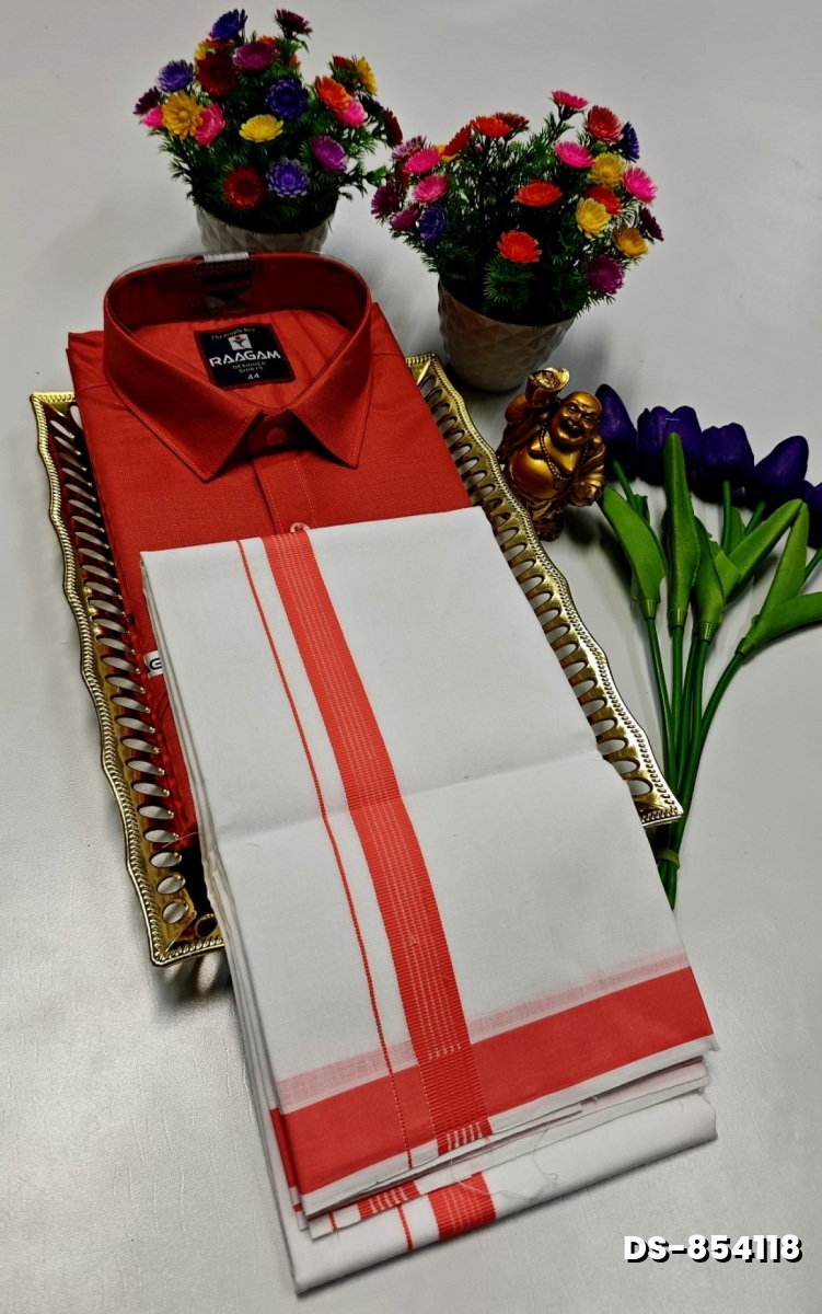 TRADITIONAL MEN  DHOTI SHIRT  TRENDING COLLECTION - PEACH