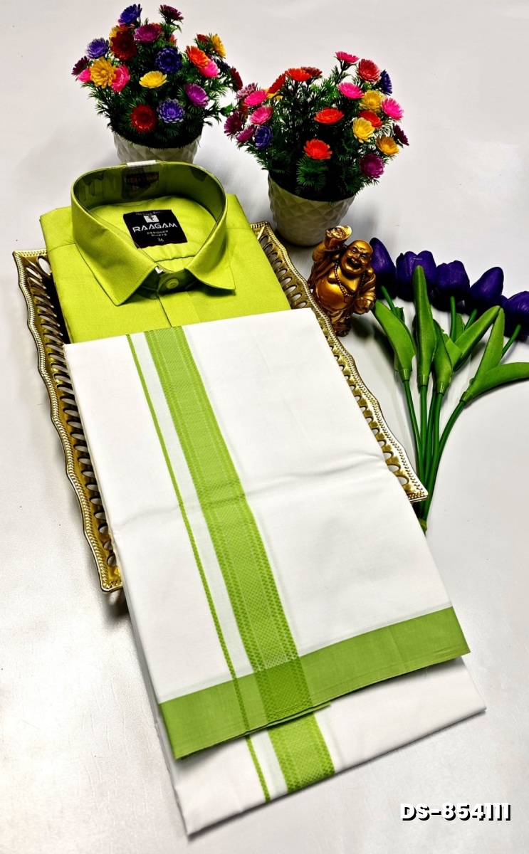 TRADITIONAL MEN  DHOTI SHIRT  TRENDING COLLECTION - PARET GREEN