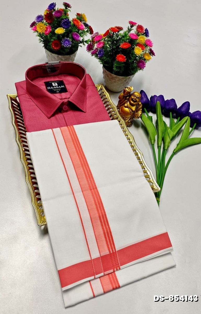 TRADITIONAL MEN  DHOTI SHIRT  TRENDING COLLECTION - LIGHT PINK