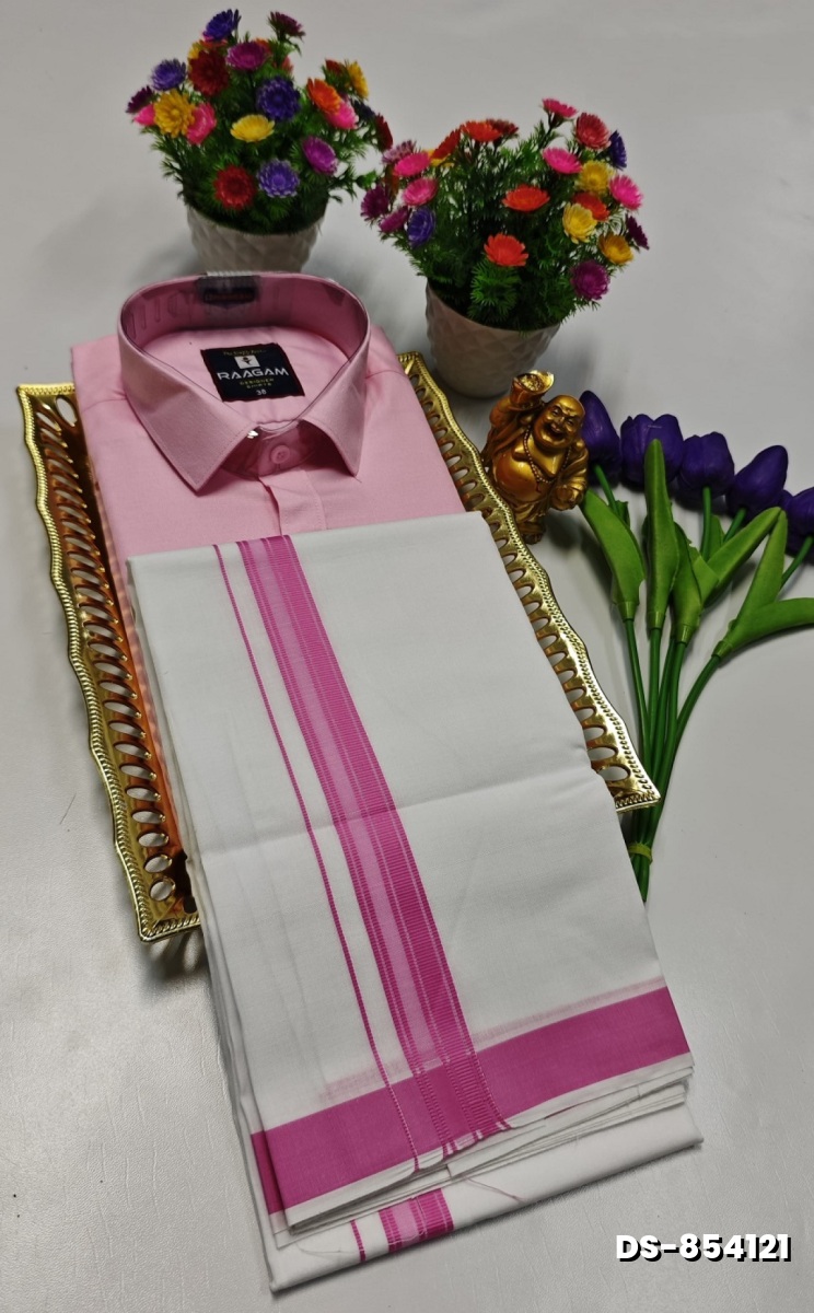 TRADITIONAL MEN  DHOTI SHIRT  TRENDING COLLECTION - BABY PINK