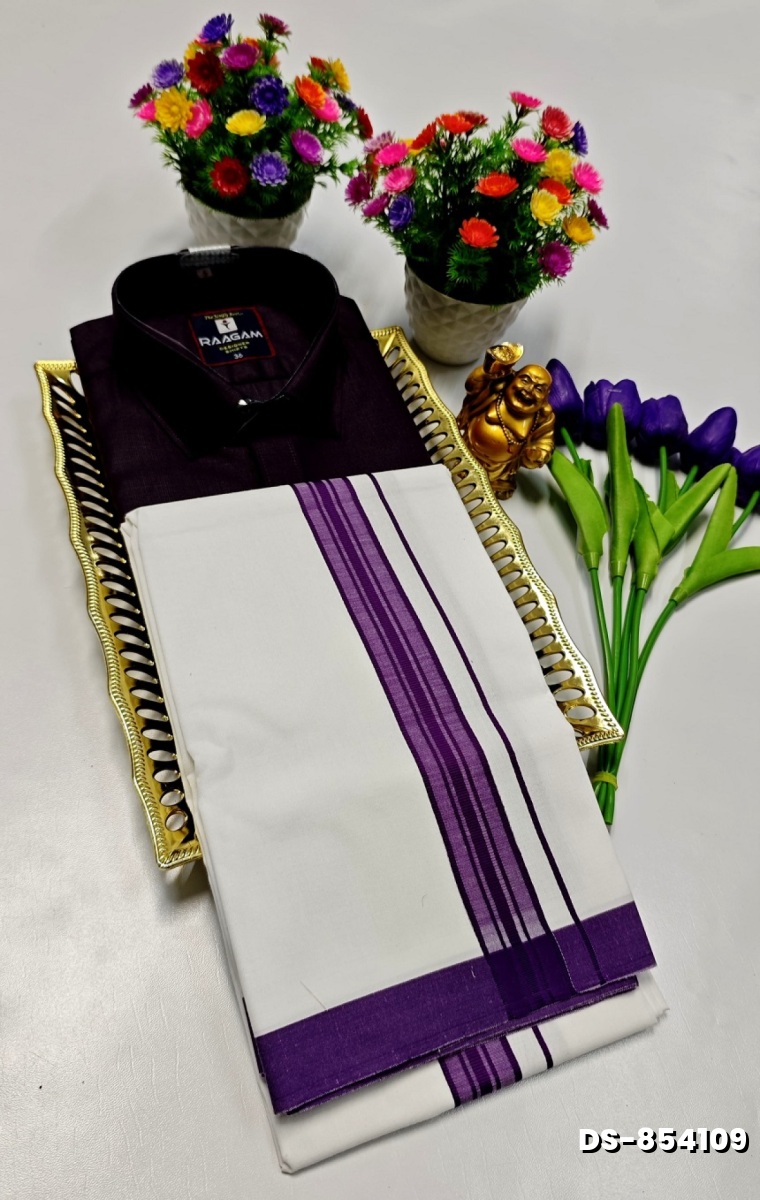 TRADITIONAL MEN  DHOTI SHIRT  TRENDING COLLECTION - PURPLE COLOUR