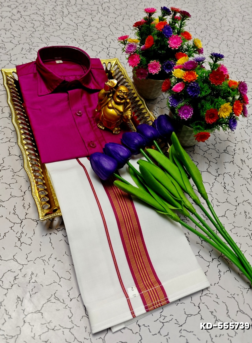 SHIRTS & DHOTIS COMBO FOR MENS ADJUSTABLE DHOTIS WITH COLOUR MATCHING BORDER BEST CHOICE FOR BOYS - VADAMALLI
