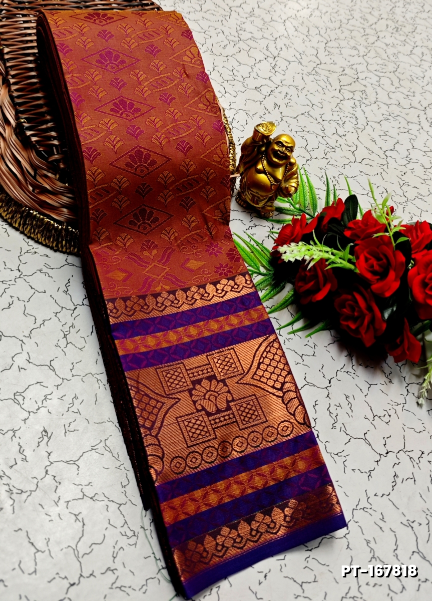 SOFT SILK FANCY BEST QUALITY POONTAMIL SOFT SILK SAREES - PEACH